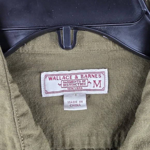 Wallace Barnes Mens Medium Military Green Work Shirt Cotton 2 Pocket Long Sleeve